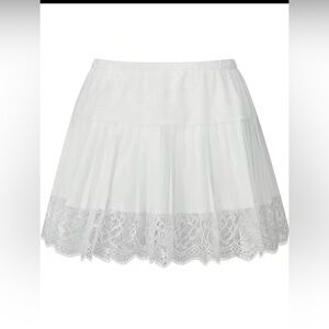 White Lace Mini Skirt Y2K Coquette Floral Layered Pleated Hem M, L